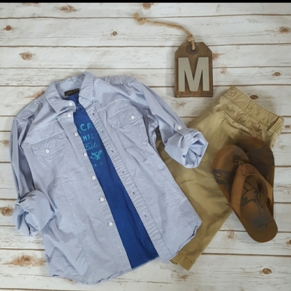 Helix blue and white striped button down shirt - Picture 2 of 4